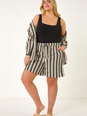Roman Black Curve Zig Zag Tie Waist Shorts - Image 3 of 5