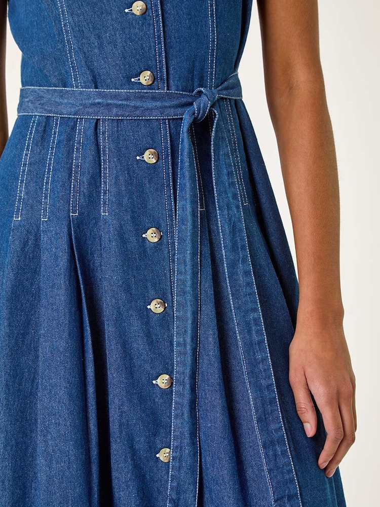 Roman Blue Denim Button Through Midi Dress - Image 5 of 5