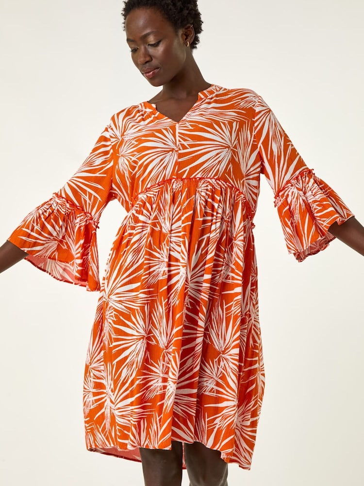 Roman Orange Abstract Print Crinkle Smock Dress - Image 2 of 5