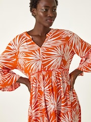 Roman Orange Abstract Print Crinkle Smock Dress - Image 4 of 5