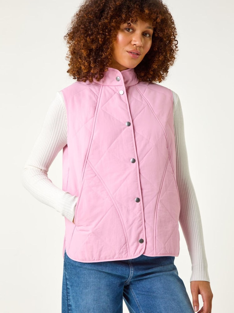 Roman Pink Diamond Quilted Funnel Neck Gilet - Image 1 of 5
