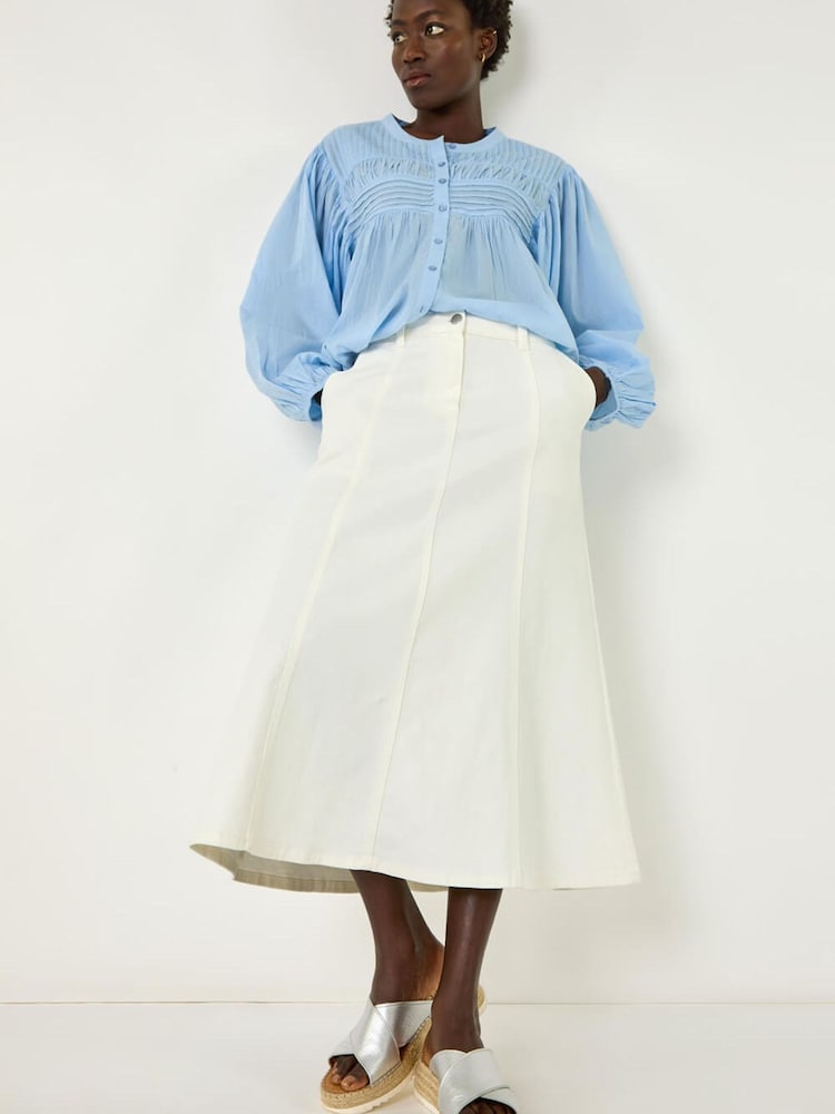 Roman White Cotton Denim Panelled Midi Skirt - Image 2 of 6