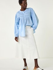 Roman White Cotton Denim Panelled Midi Skirt - Image 3 of 6