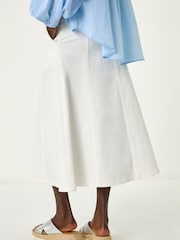 Roman White Cotton Denim Panelled Midi Skirt - Image 4 of 6