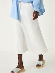 Roman White Cotton Denim Panelled Midi Skirt - Image 5 of 6