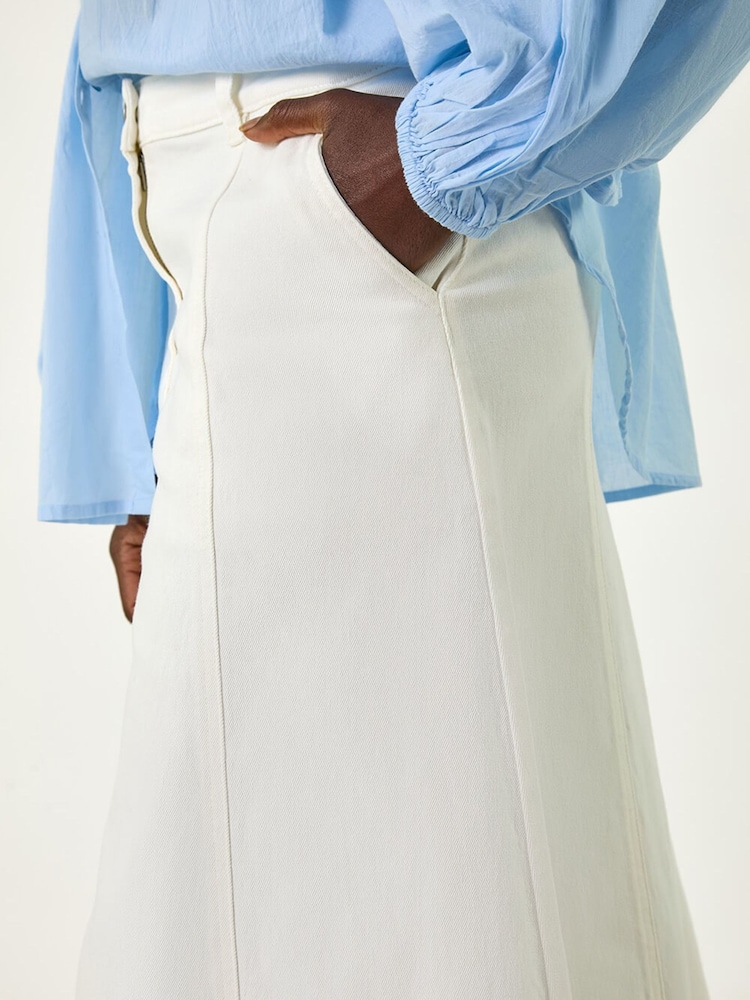 Roman White Cotton Denim Panelled Midi Skirt - Image 6 of 6