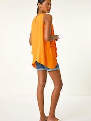 Roman Orange Asymmetric Sleeveless Vest Top - Image 6 of 9