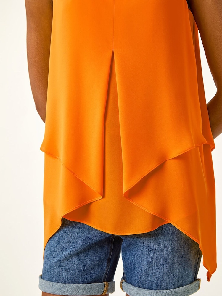 Roman Orange Asymmetric Sleeveless Vest Top - Image 9 of 9