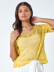 Roman Yellow Cotton Crochet T-Shirt - Image 1 of 5