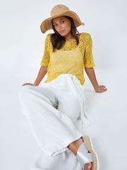 Roman Yellow Cotton Crochet T-Shirt - Image 2 of 5
