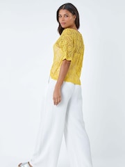 Roman Yellow Cotton Crochet T-Shirt - Image 3 of 5