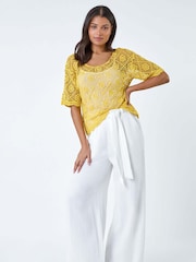 Roman Yellow Cotton Crochet T-Shirt - Image 4 of 5