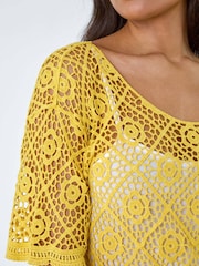 Roman Yellow Cotton Crochet T-Shirt - Image 5 of 5