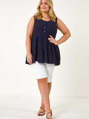 Roman White Curve Stretch Knee Length Denim Shorts - Image 3 of 5