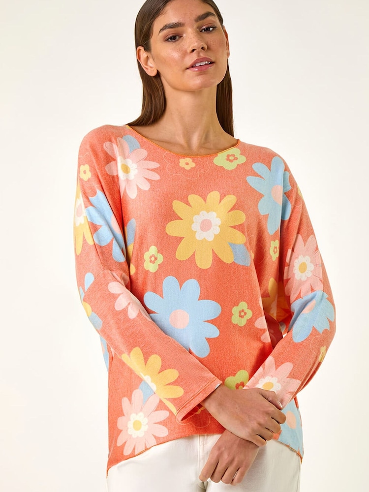 Roman Orange All Over Floral Print Snit Top - Image 1 of 5