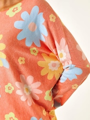 Roman Orange All Over Floral Print Snit Top - Image 5 of 5