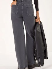 Roman Grey Cotton Blend Wide Leg Stretch Denim Jeans - Image 2 of 3