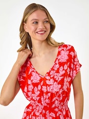 Roman Orange Floral Print Shirred Maxi Dress - Image 4 of 5