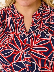 Roman Red Curve Textured Leaf Print Vest Top - Image 5 of 5