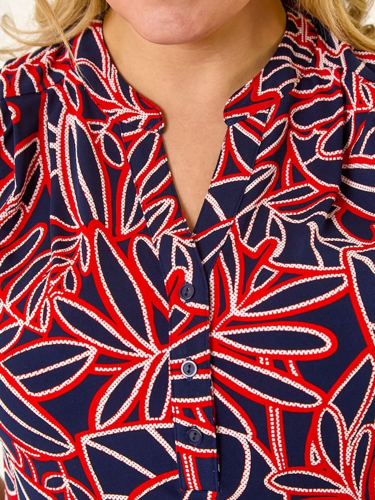 Roman Red Curve Textured Leaf Print Vest Top - Image 5 of 5