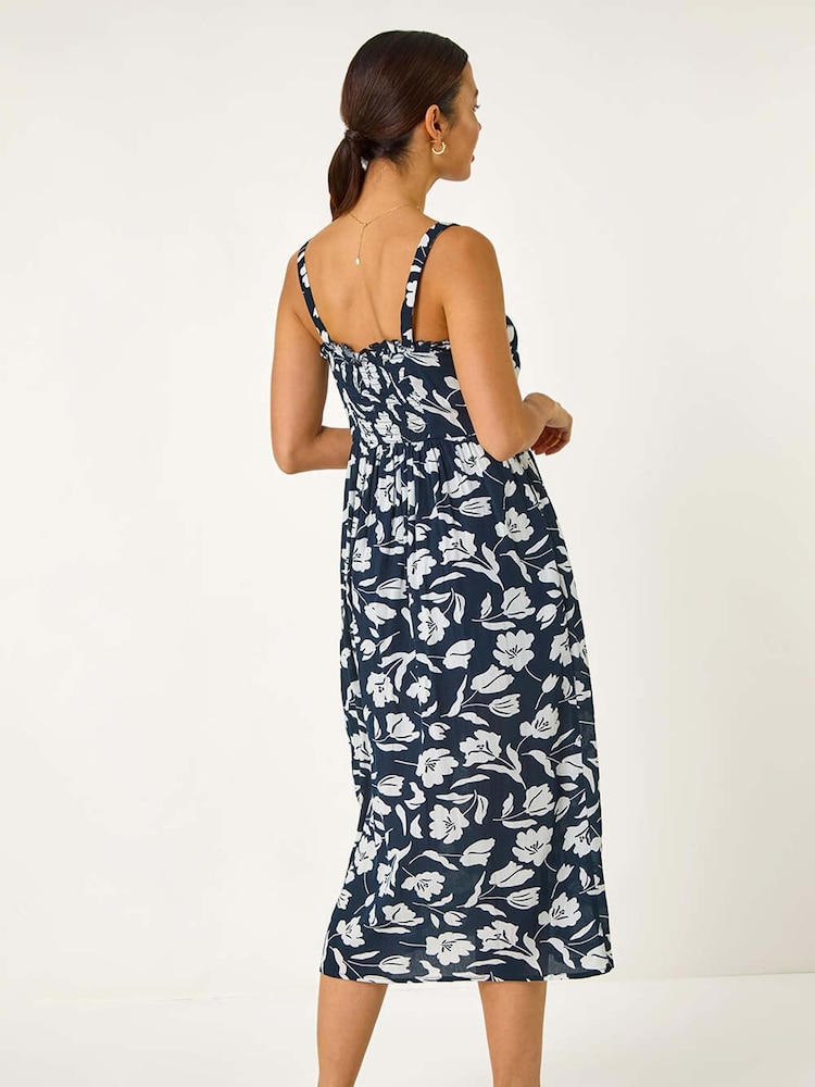 Roman Blue Floral Print Midi Sundress - Image 2 of 4