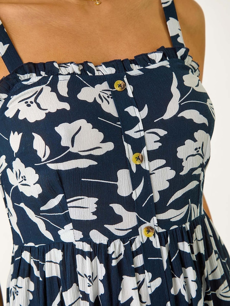 Roman Blue Floral Print Midi Sundress - Image 4 of 4
