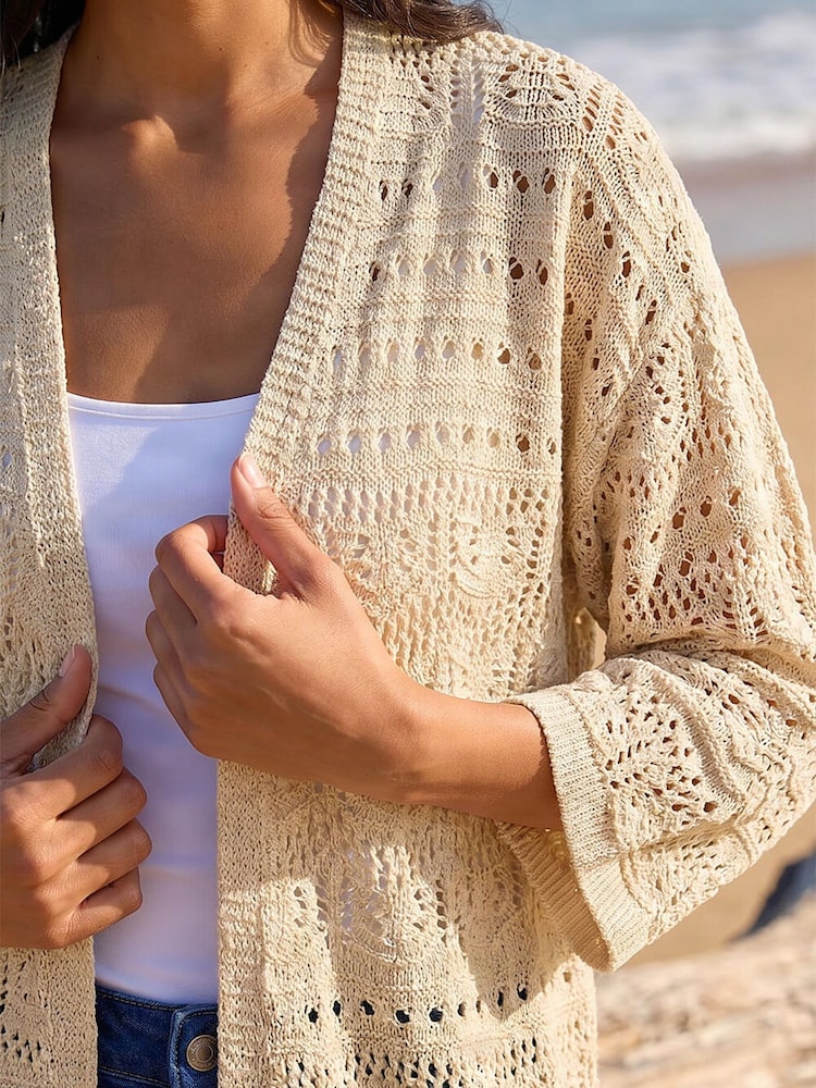 Natur - Roman 3/4 Sleeve Stitch Detail Strickjacke - Bild 4 von 4