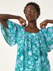 Roman Green Floral Print Square Neck Top - Image 1 of 4
