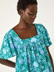 Roman Green Floral Print Square Neck Top - Image 4 of 4