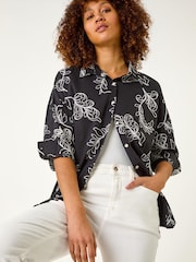 Roman חולצת כותנה עם רקמה פרחונית - תמונה 2 מתוך 5