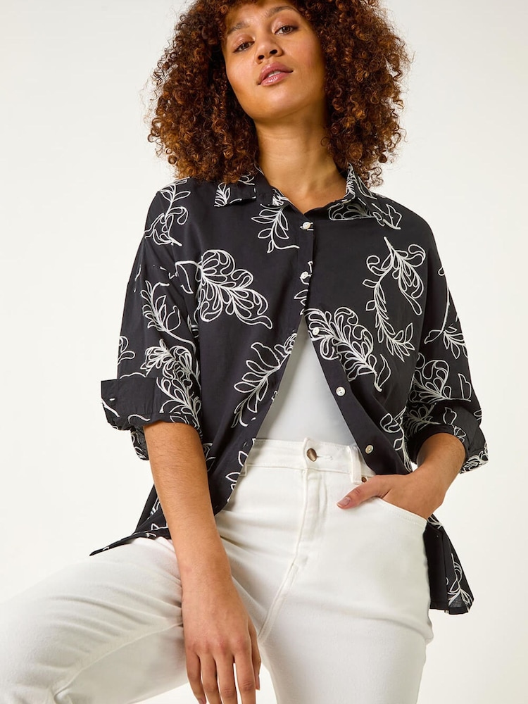 Roman חולצת כותנה עם רקמה פרחונית - תמונה 2 מתוך 5