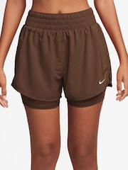 Nike Cacao Wow Brown One Dri-FIT High-Waisted 3" 2-in-1 Shorts - Image 1 of 4