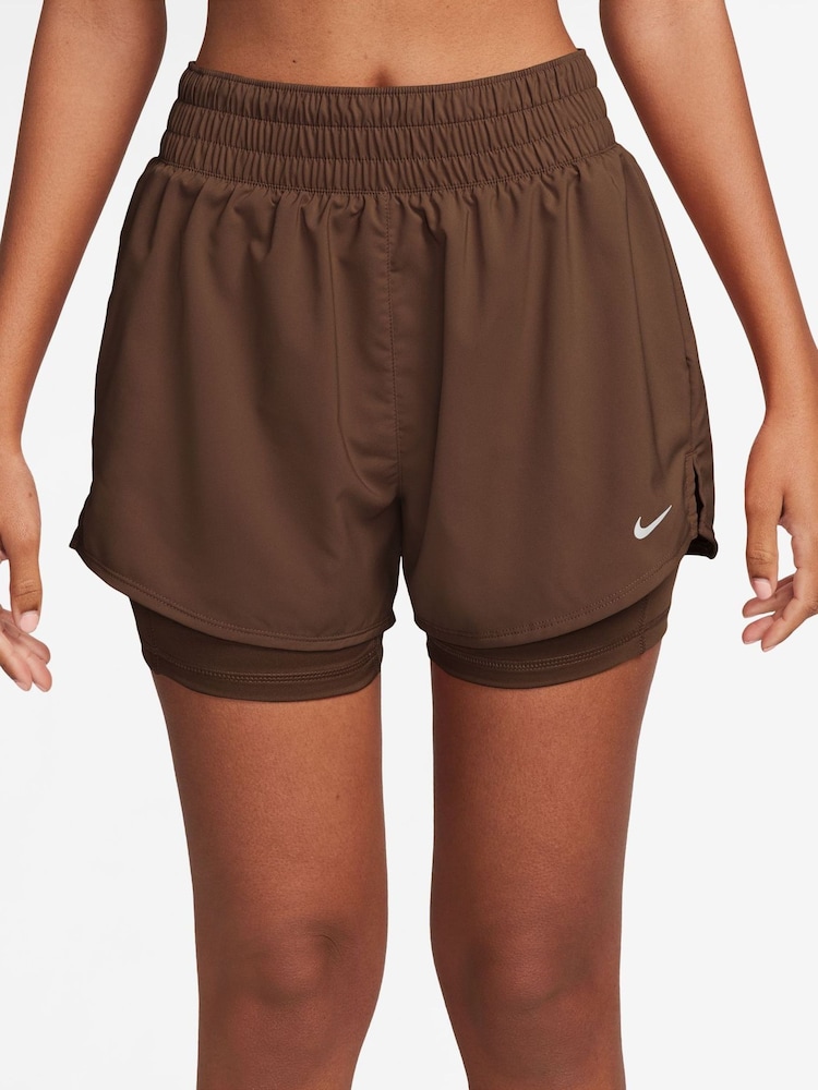 Nike Cacao Wow Brown One Dri-FIT High-Waisted 3" 2-in-1 Shorts - Image 1 of 4 Nike Cacao Wow Brown One Dri-FIT High-Waisted 3" 2-in-1 Shorts - Image 1 of 4