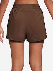 Nike Cacao Wow Brown One Dri-FIT High-Waisted 3" 2-in-1 Shorts - Image 2 of 4