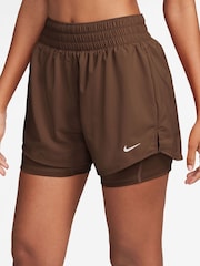 Nike Cacao Wow Brown One Dri-FIT High-Waisted 3" 2-in-1 Shorts - Image 3 of 4