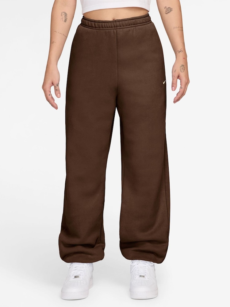 Nike Cacao Wow Brown Studio Fleece Oversized Cuffed Joggers - Image 1 of 3