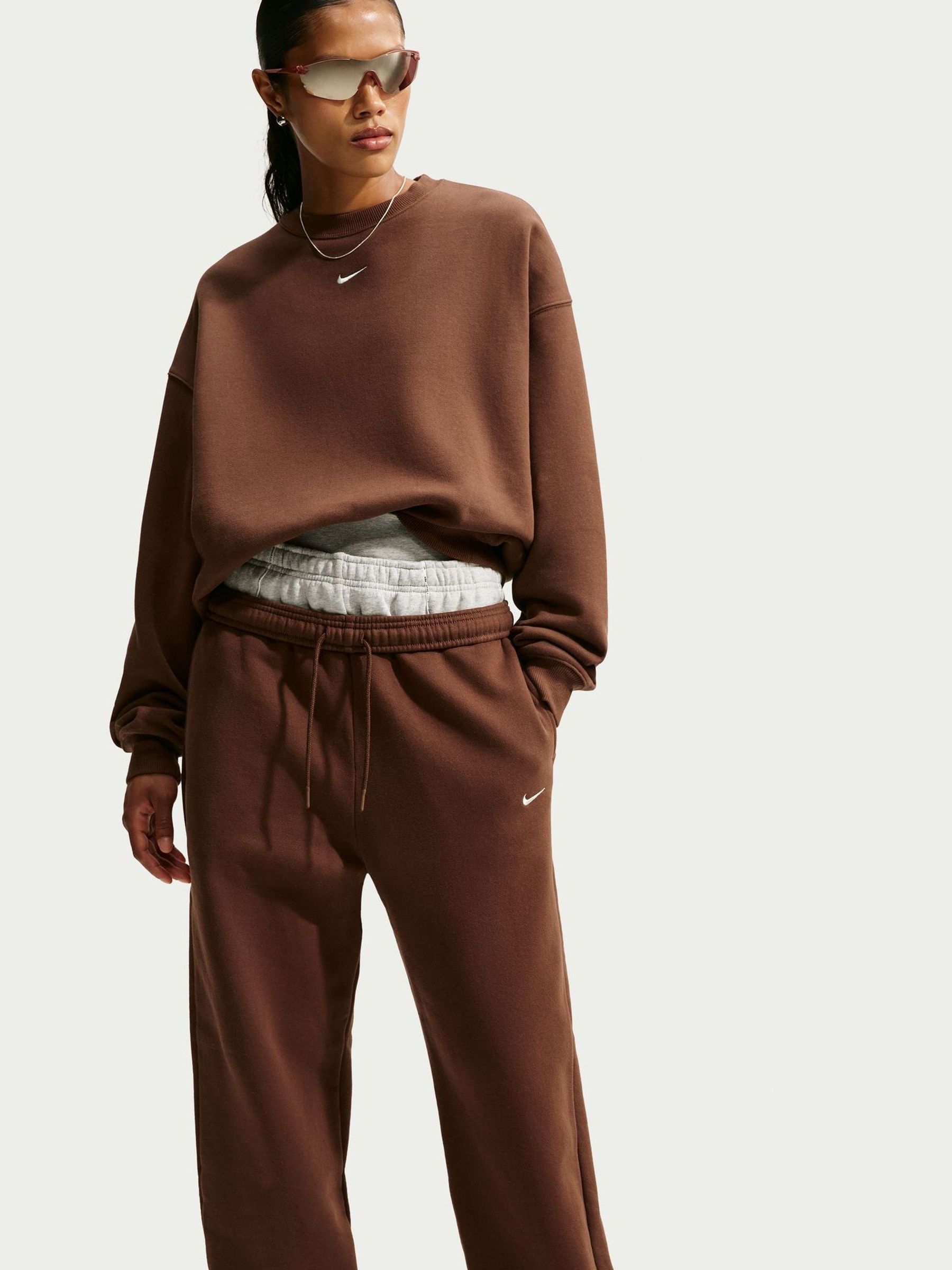 Buy Nike Cacao Wow Brown Studio Fleece Oversized Cuffed Joggers from ...