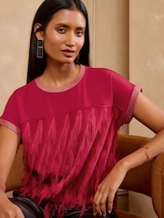 Love & Roses Red Fringe Detail Jersey Top - Image 1 of 4