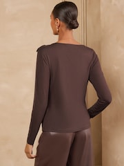 Love & Roses Chocolate Brown Hardwear Cape Long Sleeve Jersey Top - Image 5 of 6