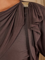 Love & Roses Chocolate Brown Hardwear Cape Long Sleeve Jersey Top - Image 6 of 6