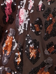 Love & Roses Chocolate Brown Sequin Front Animal Ombre T-Shirt - Image 5 of 5