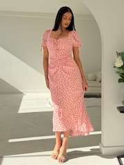 Girl In Mind Pink Dove Ruched Detail Midi Dress - Image 2 of 5