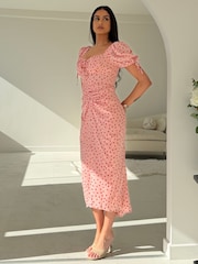 Girl In Mind Pink Dove Ruched Detail Midi Dress - Image 3 of 5