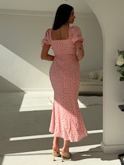 Girl In Mind Pink Dove Ruched Detail Midi Dress - Image 4 of 5