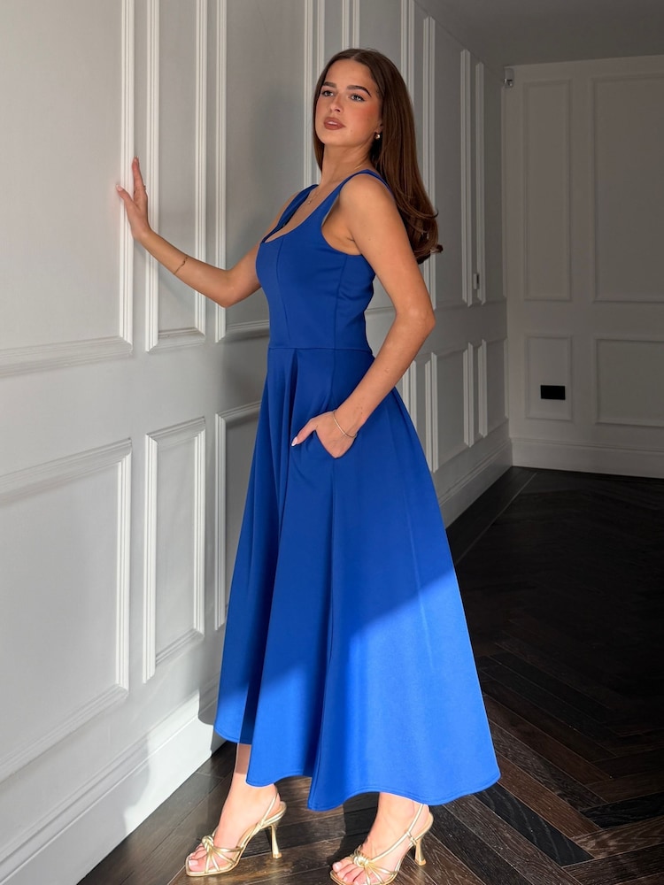Buy Girl In Mind Blue Erica Square Neck Pleated Midi Dress from Next USA
