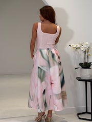 Girl In Mind Pink Erica Square Neck Pleated Midi Dress - Image 2 of 5
