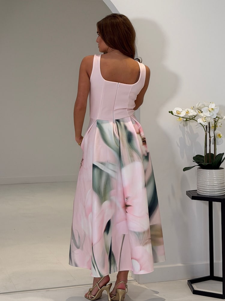 Girl In Mind Pink Erica Square Neck Pleated Midi Dress - Image 2 of 5
