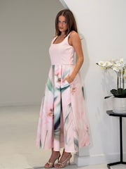 Girl In Mind Pink Erica Square Neck Pleated Midi Dress - Image 4 of 5