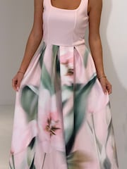 Girl In Mind Pink Erica Square Neck Pleated Midi Dress - Image 5 of 5