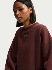 Nike Burgundy Studio Fleece Oversized Crew Neck Sweat Top - Image 4 of 6